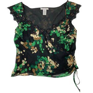 Nine West 100% Silk Beaded Floral Cropped Babydoll Top Size 16 Fairy Grunge Y2K